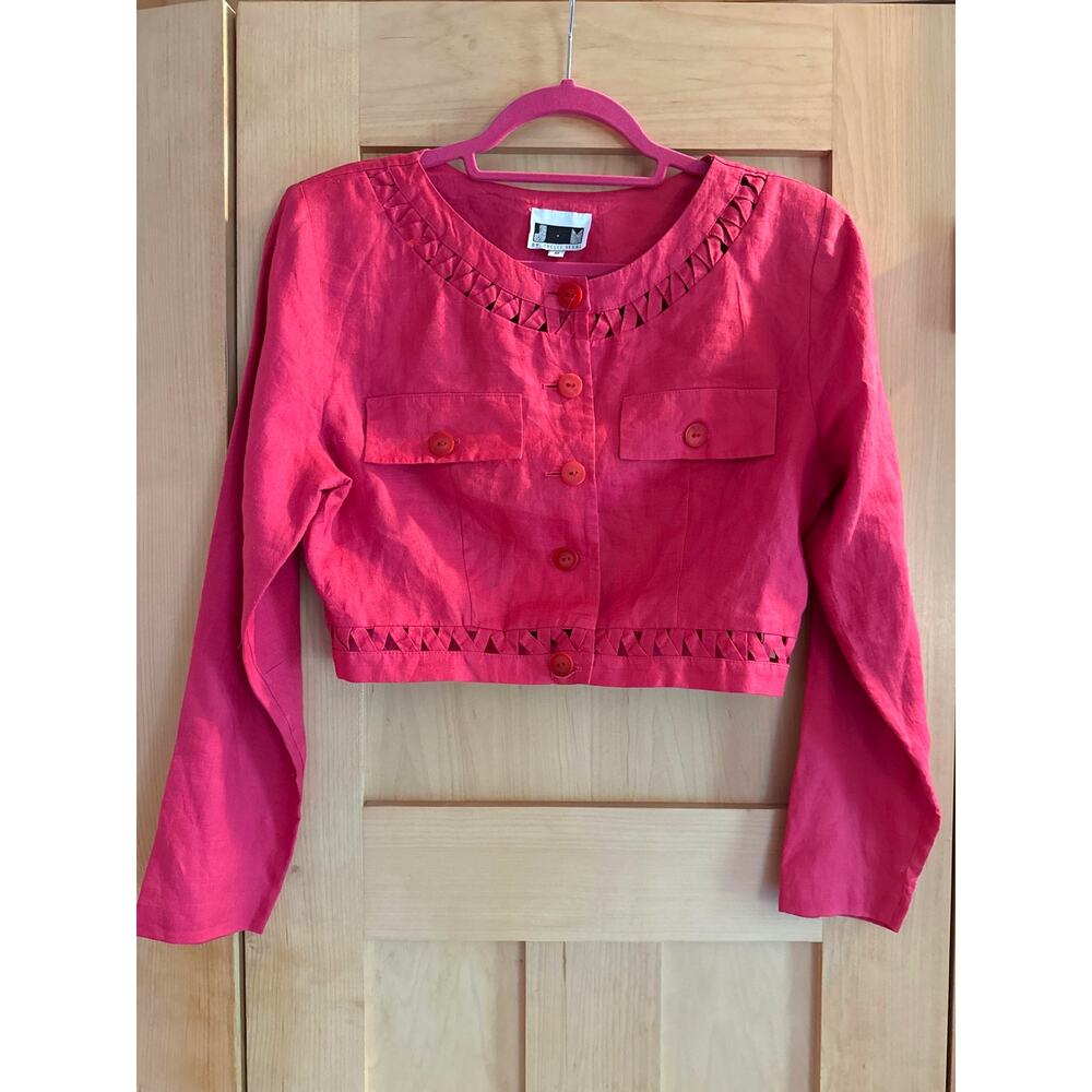 80's Vintage SHELLI SEGAL Hot Pink Cropped Jacket/Top Size 8 Medium